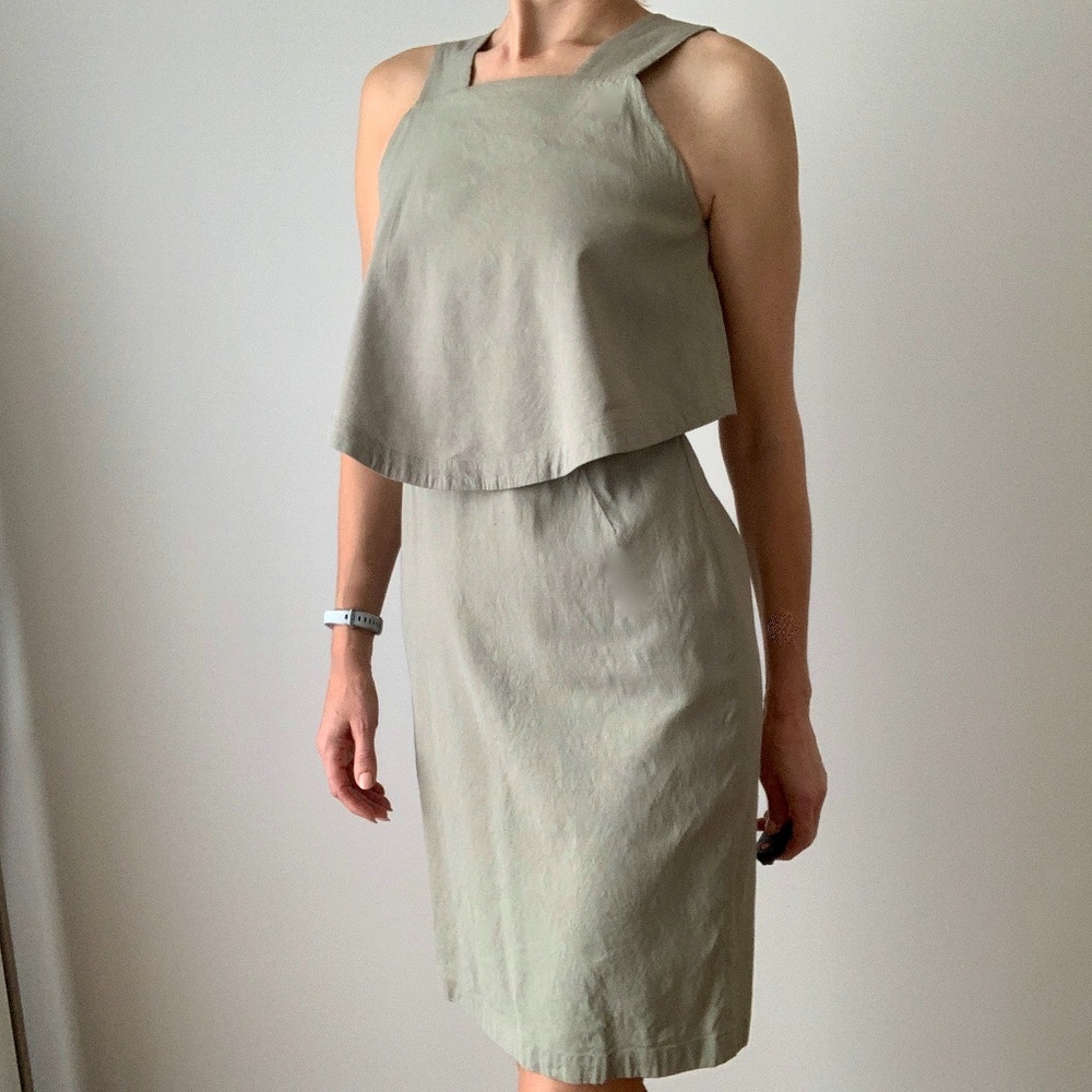 Theory LINEN MID-LENGTH DRESS - Green Кhaki Size: 4